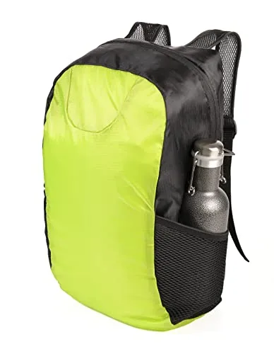 Troika Ruckzuck Faltbarer Rucksack aus Polyester in der Farbe Schwarz-Neon, RUC03/GY