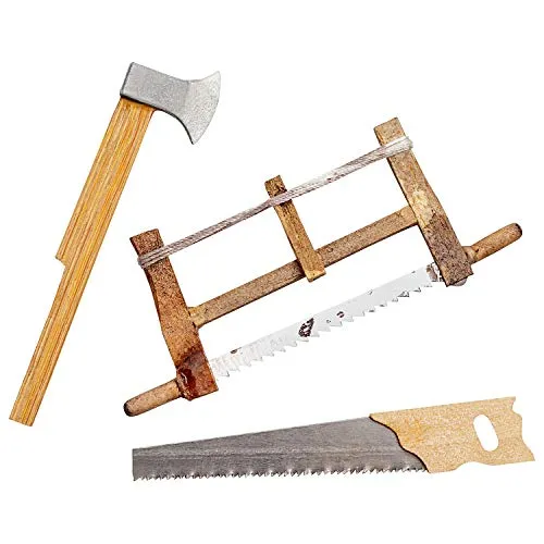 MaMeMi Schreinerset mit Sägen & Axt [ca. 6-7 cm, handgefertigt] – Hochwertiges Krippenzubehör für Weihnachtskrippen, Modellbau & individuelle Krippengestaltung