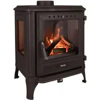 Kaminofen Ferrox 55 Panorama 7 kW – Kompakte Wärme mit Panoramasicht - Der Gussofen Ferrox 55 Panorama bietet ein einzigartiges Feuererlebnis durch seine große Front- und zwei Seitenscheiben. Mit einer Nennwärmeleistung von 7 kW und hoher Effizienz ist er ideal für gemütliche Abende.