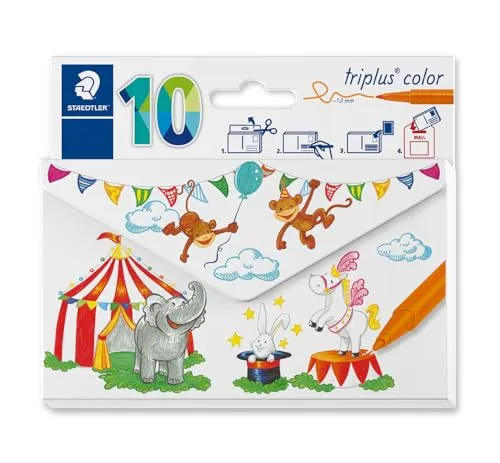 STAEDTLER 323 CL10 Filzstifte triplus color (ergonomische Dreikantform, hohe Qualität, kindgerecht DIN EN-71, eindrucksichere Spitze, postversandfähige Kartonverpackung, 10 Farben, Linienbreite 1 mm)
