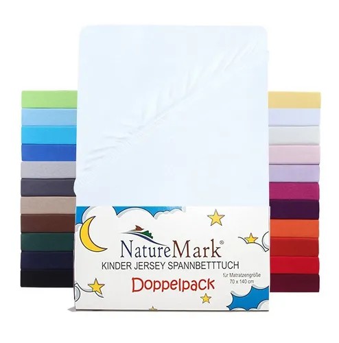NatureMark Spannbettlaken Jersey Spannbettlaken, 100% Baumwolle, Gummizug: rundum, (2 Stück), Kinder Spannbetttuch, für Baby-/Kinderbett, 70x140 cm, Weiß