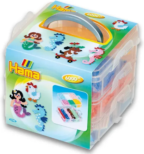 HAMA 6703 - Kleine Aufbewahrungsbox mit 6000 Midi Bügelperlen - Bügelperlen-Set mit 6000 bunten Perlen in verschiedenen Farben, ideal für kreative Bastelprojekte. Perfekt für Kinder und Hobbybastler!