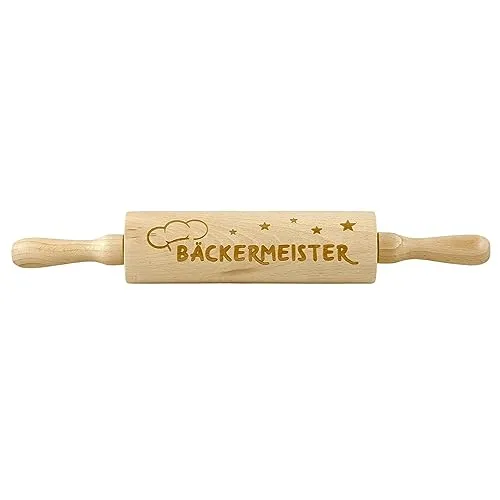 Spruchreif | Nudelholz mit Gravur | Teigroller aus Holz | Backen | Plätzchen | Teigausroller als Backzubehör | Backrolle aus Holz | Teigwalze | Küchenaccessoire | Teigroller Pizza | „Bäckermeister“