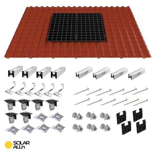 PV Montagesystem Ziegeldach für 2 Solarmodule - Robustes Montagesystem für Schrägdächer, ideal für die einfache Installation von Solarmodulen. Wetterfest und langlebig, perfekt für den Außenbereich.