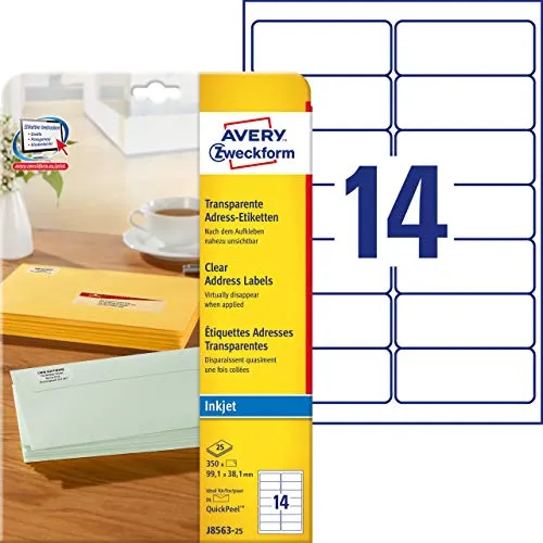 Avery Zweckform J8563-25 Etiketten transparent, 350 Stück von Avery Zweckform