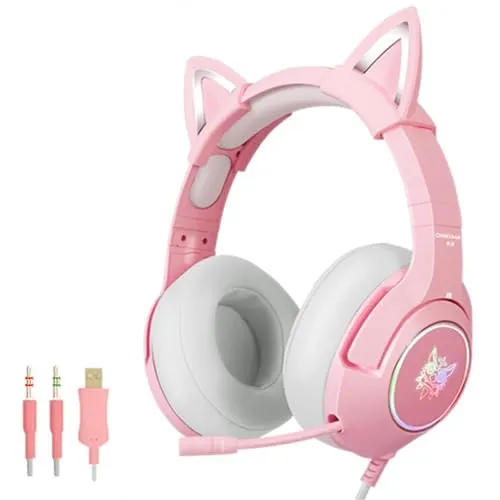 Gaming-Headset Pink mit Cat Ear Design - Gaming-Headset mit 7.1-Surround-Sound, abnehmbarem Mikrofon und RGB-Beleuchtung für ein eindringliches Spielerlebnis. Ideal für PS4, PS5, Xbox One und PC.