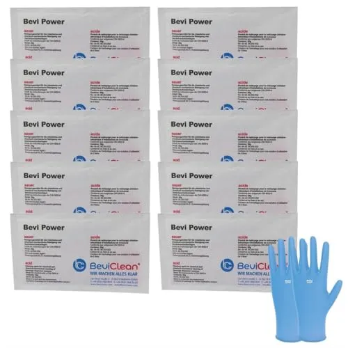 Bevi Power sauer Pulver in 10 Beutel Reinigungmittel für Getränke Leitungen Bier Zapfanlagen Schankanlagen mit 1 Paar Einweghandschuhen