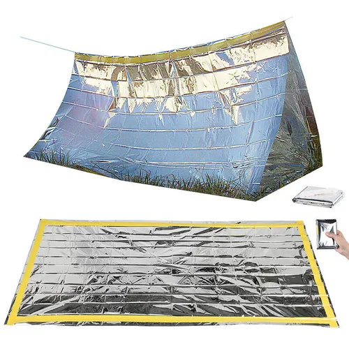 Semptec Notzelt Wandern: Survival-Set mit Notfall-Zelt und Folien-Schlafsack