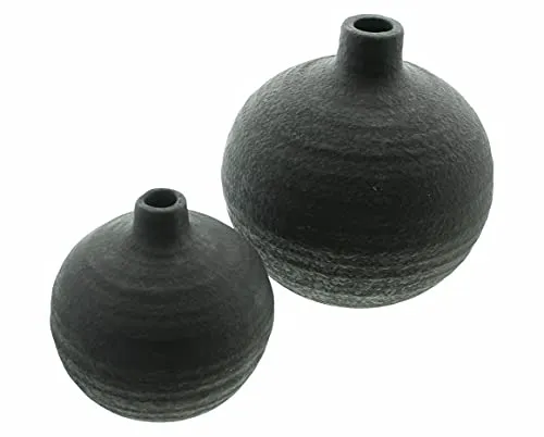 Dekoleidenschaft Vasen-Set Noir aus Zement in schwarz, 2 Tischvasen in moderner Kugelform, Kugelvase, Betonvase
