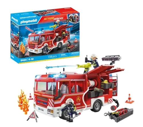 PLAYMOBIL City Action 9464 Feuerwehr-Rüstfahrzeug mit Licht und Sound - 138-teiliges Set für kleine Feuerwehrmänner ab 5 Jahren, robust und detailgetreu