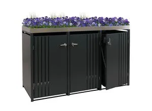 3er-Mülltonnenverkleidung MCW-O67 mit Pflanzkasten - Garten- & Gewächshaus-Zubehör, elegante und stabile Mülltonnenbox mit integriertem Pflanzkasten für Blumen oder Kräuter, schützt vor Witterungseinflüssen und wertet Ihren Außenbereich auf.