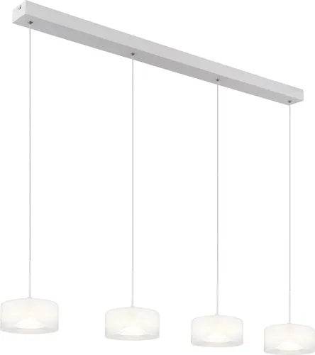 Hängelampe BELINDA - Pendelleuchte für Esstisch, 150 cm, LED - Moderne Pendelleuchte für große Räume, elegantes Design mit mattem weißen Metall und opalen Glasschirmen. Ideal für Esszimmer und Arbeitsbereiche mit neutralem Licht von 4000K und 1700lm.