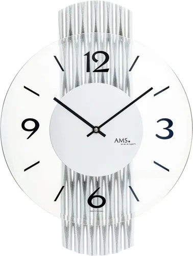 AMS Wanduhr 9694 - Moderne Glas-Wanduhr - Elegante Wanduhr aus transparentem Glas mit analoger Quarz-Anzeige, perfekt für stilvolle Wohnräume. Höhe 25 cm, ein Blickfang für jedes Zuhause.