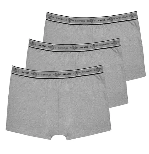 HAASIS BODYWEAR, Herren Pants 3er Pack, GOTS zertifiziert, ohne Eingriff, doppelter Fronteinsatz, Single Jersey, Bio Baumwolle/Elasthan, Webgummibund mit eingewebtem Logo, Größe:4XL, Farbe:graumeliert