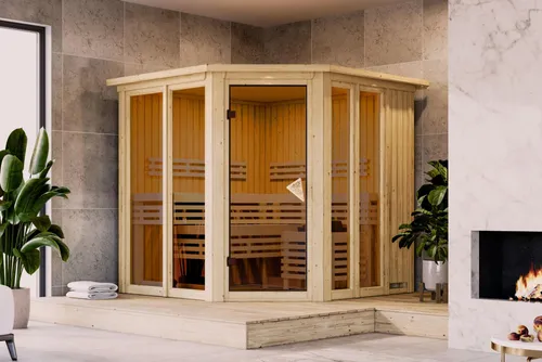 Karibu Sauna Innensauna Airi Eckeinstieg Ofen 9 KW externe Steuerung 210x184x202 cm