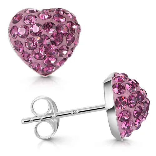 MATERIA Herz Ohrstecker Damen Mädchen Kristall lila - 925 Silber Ohrringe Strass - Ohrschmuck aus 925 Sterling Silber, verziert mit lila Glaskristallen, ideal für besondere Anlässe wie Hochzeiten oder Valentinstag. Lieferung im edlen Schmuck-Etui.