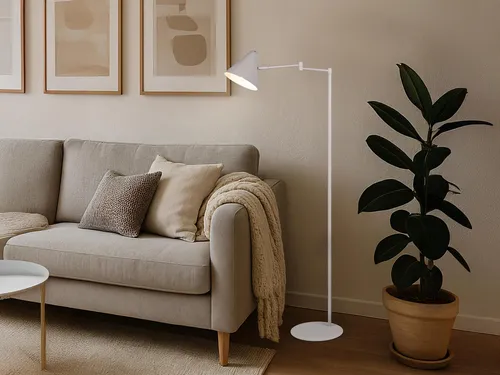 Kleine dimmbare Retro Stehlampe mit Schwenkarm, Hellgrau in grau von Meine Wunschleuchte