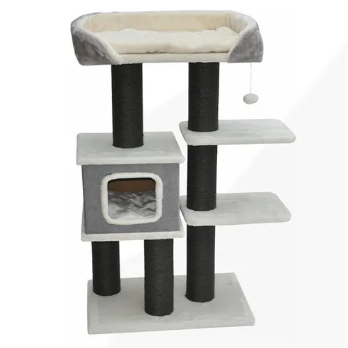 Katzenkratzbaum Athea 120 cm beige - Kratzbäume & Möbel: Hochwertiger Kletterbaum mit Spielseil, Liegefläche mit Softrand und robusten Kratzstämmen für glückliche Katzen.