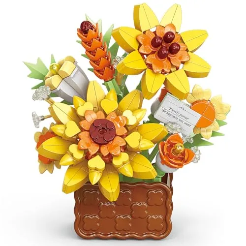 Vilbocr Miniatur Botanische Bausteine Sammlung, Sonnenblumen | Künstliche Blumen, Getrocknete Blume Dekoration, Büro Weihnachten Geburtstag Party, Valentinstag und Muttertag