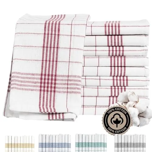 Zestri 10er-Set Geschirrtücher 50x70 cm | Rot Weiß kariert | 100% Baumwolle 60g/Stück | Geschirrhandtücher für Küche, Restaurant & Gastronomie | Küchentücher Trockentücher