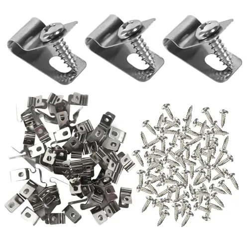 Zaundrahtklemmen 100 Stück Drahtzaun Clips Edelstahl Drahtklammern mit Schrauben Landwirtschaft Zaun Befestigungsclips Drahtzaun Drahtklammern Kabelschellen für Metallzaun und Holzzaun
