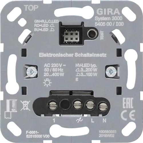Gira 540500 S3000 Schalteinsatz - Elektronischer Unterputz-Schalteinsatz, vielseitige Steuerung für Heiz- und Kühlbetrieb mit Dimmfunktion und Funksteuerung