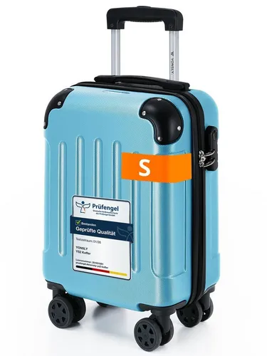 YONSLY Gepäck Suitcase Reisekoffer M, Hellblau - Der YONSLY Reisekoffer M überzeugt mit 360° Lenkrollen für müheloses Gleiten und einem integrierten Zahlenschloss für sichere Reisen. Leicht und geräumig, ideal für Kurztrips oder als Handgepäck.
