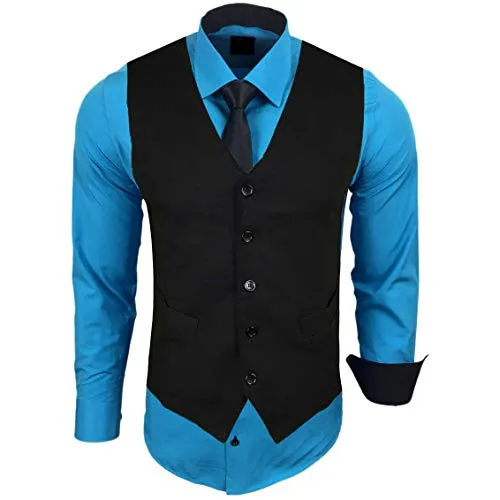 Baxboy Herren Hemd mit Weste und Krawatte – Elegante Anzugkombination in Türkis, Größe: 3XL