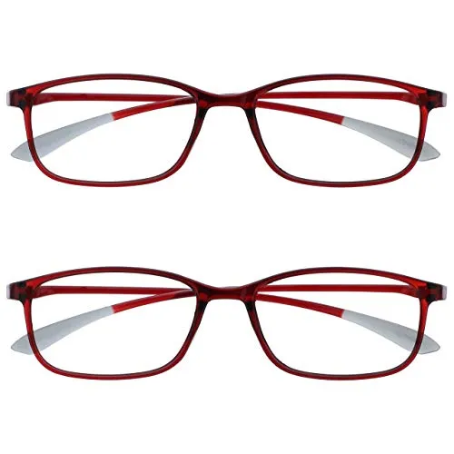 OPULIZE Ice Lesebrille 2er Pack Ultraleicht Rahmen Kristalldunkelrot Mit Grauen Spitzen Herren Damen RR61-Z +3.00