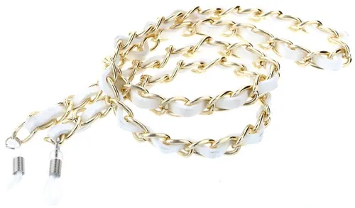 Stilvoll und trendy: Die goldene geflochtene Brillenkette mit weißem Band