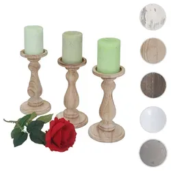3er Set Kerzenständer T361 - Shabby-Look Vintage, Höhe 24cm - Kerzenständer im skandinavischen Retro-Design, aus hochwertigem Paulowniaholz, ideal für Kerzen bis 8 cm Ø. Fertig montiert und bereit zum Dekorieren!