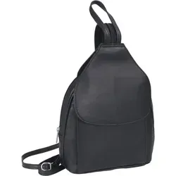 Lederrucksack mit Überschlag, schwarz