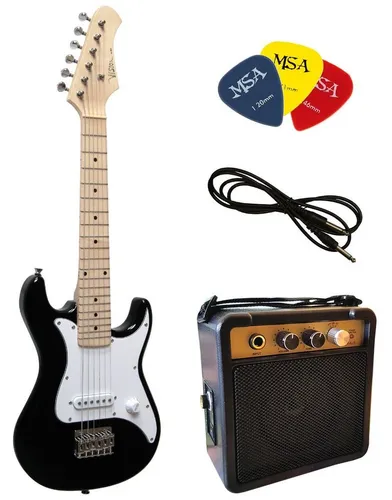 Elektrogitarre 1/4 Kinder E-Gitarre Schwarz mit Verstärker - Kompakte 1/4 E-Gitarre für Kinder mit hochglanzpoliertem Holzkörper und 5 Watt Verstärker. Ideal für den Einstieg in die Musik und perfekt für kleine Hände.