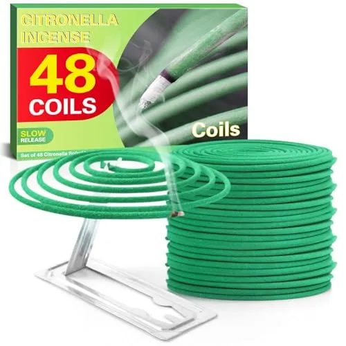 SCENTORINI Citronella Räucherspirale, Zitronengras Coils für Innen und Draußen, Garten, Balkone, Terrassen, 48(24 * 2) Spiralen mit Halterung, 4 Std Brenndauer pro Spirale