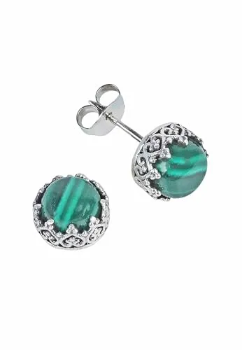 Ohrstecker 925 Silber Malachit grüner gestreifter Stein Edelstein Ohrringe echt Silber Damen Sterling Silber Stecker Geschenk (MOS-105-10)