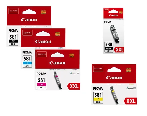 Canon PGI-580XXL & CLI-581XXL Druckerpatronen 5er-Multipack - Tintenpatronen für lebendige Ausdrucke, inklusive Schwarz, Cyan, Magenta und Gelb - ideal für hochwertige Druckergebnisse zu Hause oder im Büro.