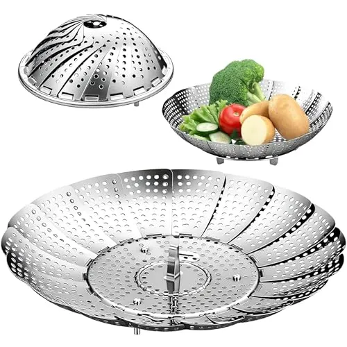 Favelable Faltbar Dämpfeinsatz, Einstellbar Edelstahl Dampfgarer(14cm-22cm), Dampfgarer Einsatz für Topf für Gemüse, Fisch Meeresfrüchte und verschiedenes Kochen, spülmaschinengeeignet