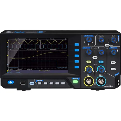 PeakTech 1401 Digital Speicher Oszilloskop - Labor-Oszilloskope mit 10 MHz Bandbreite und 100 MS/s Abtastrate, ideal für Hobby und Beruf, inklusive PC-Software und USB-Schnittstelle.