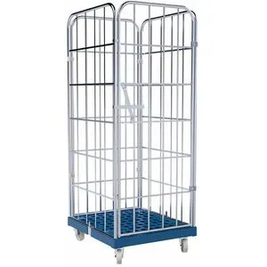 HMH Rollbehälter mit Tür, 1650mm Höhe, verzinkt - Robuster Rollbehälter für einfache Be- und Entladung, mit 4-seitiger Konstruktion und 500 kg Traglast. Ideal für Lager und Transport.