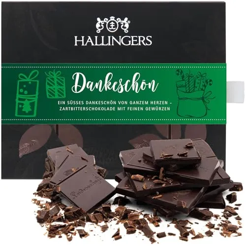 Hallingers Genuss Manufaktur Schokoladen Geschenk Weihnachten - Tafel Vegane Schokolade Zartbitter-Edelkakao Weihnachts-Gewürze - handmade ohne Alkohol, edle Geschenkverpackung 