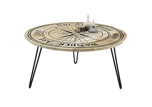 Robas Lund Couchtisch Wohnzimmertisch mit Print Mango Massivholz Natur, BxHxT 90x46x90 cm