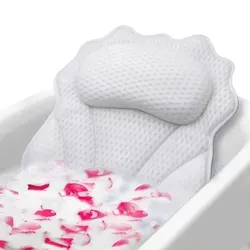 Badewannenkissen Ergonomisches Badekissen mit 4D-Air-Mesh & 6 Saugnäpfen,Spa Badekissen,mit Aufhängehaken,für alle Badewannen,Kopfkissen Badewanne - Weiß
