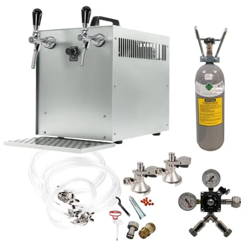 GASTROBEDARF WESTERBARKEY Zapfanlage Trockenkühler Komplettset 2 leitig mit 2 Flachkegs, Druckminderer, 2kg Co2 & Schläuchen