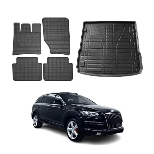 Fußmatten & Kofferraumwanne Set kompatibel mit Audi Q7 4LB 2006-2015 Gummi TPE Schwarz 5X