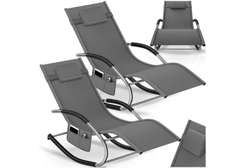 TecTake Gartenliege Taya 2er Set, ergonomisch mit Schwingfunktion - grau - Liegen & Relaxen im Freien: Ergonomische Gartenliege Taya mit sanfter Schwingfunktion und abnehmbarem Kopfpolster für höchsten Komfort und Entspannung.