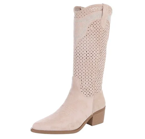 Ital-Design Damen Cowboyboots Western Sommerboots (88843685) Blockabsatz Stiefel in Beige