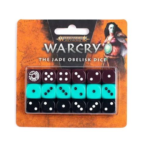 Games Workshop - Warcry: Die Jade Obelisk Würfel - Gesellschaftsspiele - Thematisches Würfelset mit 18 eleganten 16-mm-Würfeln in Türkis, Lila und Schwarz, ideal für Warcry-Fans, um das Spiel noch spannender zu gestalten.