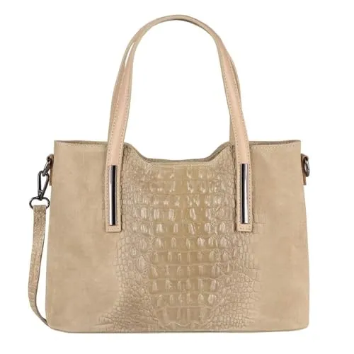 OBC Made IN Italy Damen Echt Leder Tasche mit Kroko-Prägung – Elegante Business Shopper - Stilvolle Hobo Bag aus hochwertigem italienischem Leder, ideal für den Alltag und besondere Anlässe. Mit abnehmbarem, verstellbarem Schultergurt und geräumigem Innenraum – ein Must-Have für modebewusste Frauen!