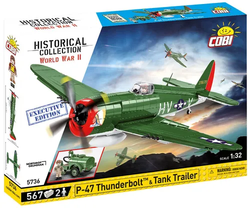 Cobi 5736 P-47 Thunderbolt & Tank Trailer Executive Edition - Konstruktionsspielzeug mit 567 Teilen, ideal für Militärfans und Geschichtsinteressierte, fördert Kreativität und motorische Fähigkeiten.