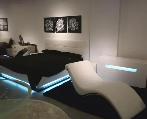 Bett LED Licht Doppelbett 180 x 200 Möbel Einrichtung Schlafzimmer Design  Neu